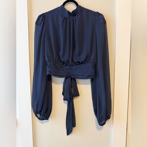 Sheer Midnight Blue Blouse with Open Back